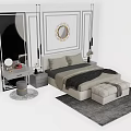 Modern Background Double Bed Interior With Bedside Table Mirror And Ottoman Rug 3d model