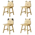 Kids Wooden Chair with Cute Animal Face Design and Dog Cat Patterns for Children