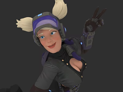 Futuristic Woman With Blonde Hair Wearing Helmet And Combat Suit Making Peace Sign 3d model