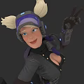 Futuristic Woman With Blonde Hair Wearing Helmet And Combat Suit Making Peace Sign