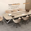 Modern Office Meeting Space Conference Table With Beige Chairs Laptop And Nature Peace Theme