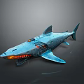 Blue Mechanical Shark With Glowing Eyes Mouth And Sci Fi Futuristic Design