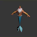 3D Merman Character Rendering With Golden Crown White Beard And Blue Tail
