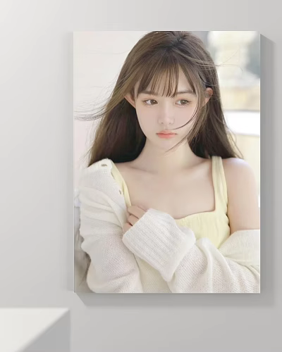 Portrait Painting of Long Haired Girl in Yellow Camisole and White Cardigan with Soft Lighting 3d model