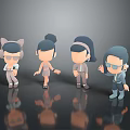 Cartoon Style 3D Game and Movie Characters with Cat Ear Headwear Sunglasses and Stylish Outfits 3d model