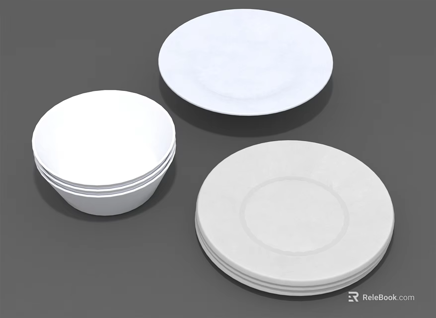 Minimalist White Ceramic Dinnerware Set With Stacked Bowls And Plates 3d model 