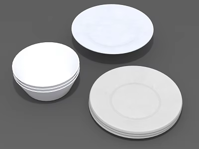 Minimalist White Ceramic Dinnerware Set With Stacked Bowls And Plates 3d model