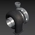 Industrial Metal Turbocharger 3D Model With Exhaust Inlet And Mounting Base