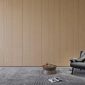 Modern Wooden Wall Paneling Interior With Gray Sofa Coffee Table And Floor Lamp