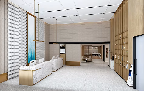 Hotel Lobby Restaurant Buffy Desk Reception Hall Elevator Room 3d model