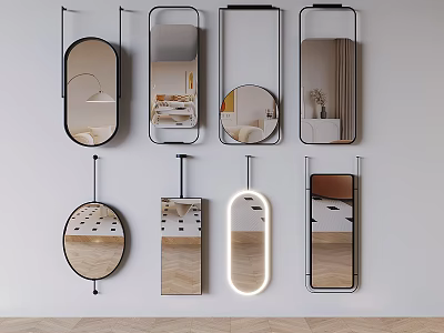 Modern Wall Mounted Mirrors in Various Shapes for Contemporary Interior Design 3d model