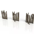Three Rustic Handmade Wooden Fences With Unique Designs On White Reflective Surface