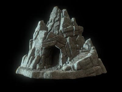 Rocky Mountain Formation With Cave Entrance And Natural Stone Texture 3d model