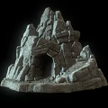 Rocky Mountain Formation With Cave Entrance And Natural Stone Texture