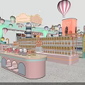 Candy Store With Pastel Colored Interior Balloon Decorations Pink Counter And Display Shelves