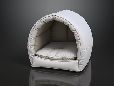 Modern White Dome Shaped Pet Furniture Leather Bed With Cushioned Interior 3d model