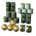 Elegant Green Gold Textured Tea Set with Stackable Cups and Decorative Design 3d model