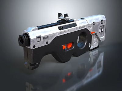 Futuristic AMER Weapon Design With Silver Black Body Aiming Scope And Orange Trigger 3d model