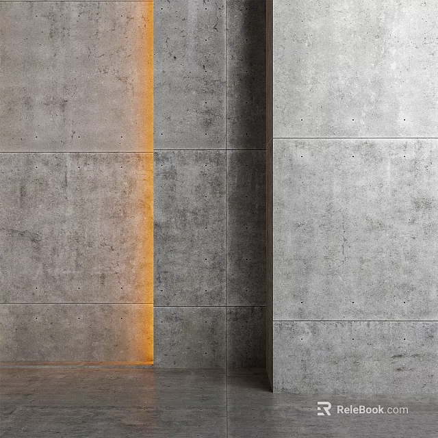Concrete Wall Components With Textured Surface And Warm Orange Light Accent 3d model