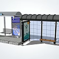 Bus Stop With Map Bench Black Roof Glass Enclosure And Wooden Bench
