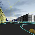 Modern Industrial Factory Building Exterior With Multiple Structures Landscaped Gardens Pathways And Pedestrians