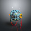 Spherical Mechanical Device With Blue Body Orange Components And Red Cables 3d model