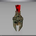 Ancient Greek Warrior Helmet with Red Plume and Gold Green Decorative Details