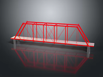 Red Truss Bridge Structure with White Striped Deck and Metal Frames 3d model