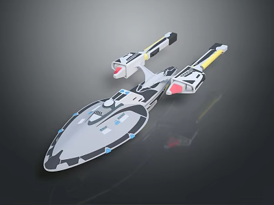 Futuristic Spaceship 3D Rendered Model With Streamlined Gray Body Blue Red Accents And Side Engines 3d model