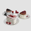 Assorted Layered Cakes Topped with Fresh Berries on White Paper Plates