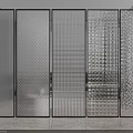 Modern Glass Room Dividers With Black Frames And Various Textured Patterns 3d model