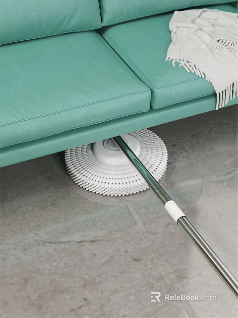 Teal Upholstered Two Seater Sofa With Mop Cleaning Under Gray Floor 3d model 