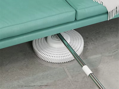 Teal Upholstered Two Seater Sofa With Mop Cleaning Under Gray Floor 3d model