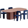 Modern Minimalist Dining Table Set With Oval Brown Table And Four Blue Chairs 3d model