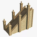 Ancient Stone Staircase With Decorative Pillars And Pointed Spires 3d model