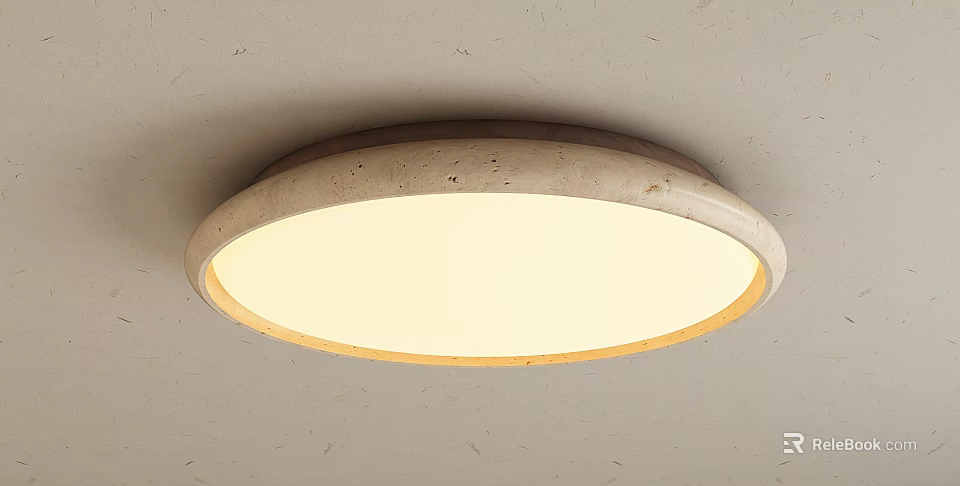 Round Modern Ceiling Light With Stone Texture And Illuminated Center Design 3d model
