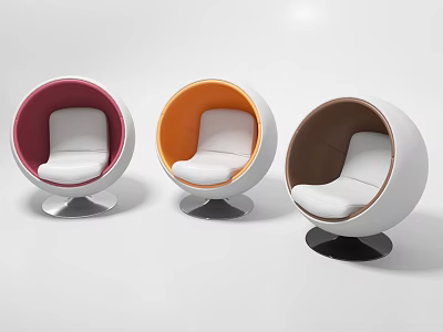 Stylish Modern Single Sofa With Spherical Design Red Orange Brown Colors And White Cushion 3d model