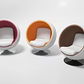 Stylish Modern Single Sofa With Spherical Design Red Orange Brown Colors And White Cushion