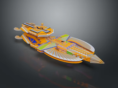 Futuristic Orange Spaceship 3D Model With Multi Layered Geometric Structure And Colorful Details 3d model