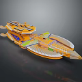 Futuristic Orange Spaceship 3D Model With Multi Layered Geometric Structure And Colorful Details