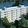 Modern School Building with Multi Story Design Surrounded by Trees and Gardens