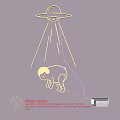 Creative Neon Lamp Combination With UFO Design Pig Pattern And Light Rays On Dark Wall