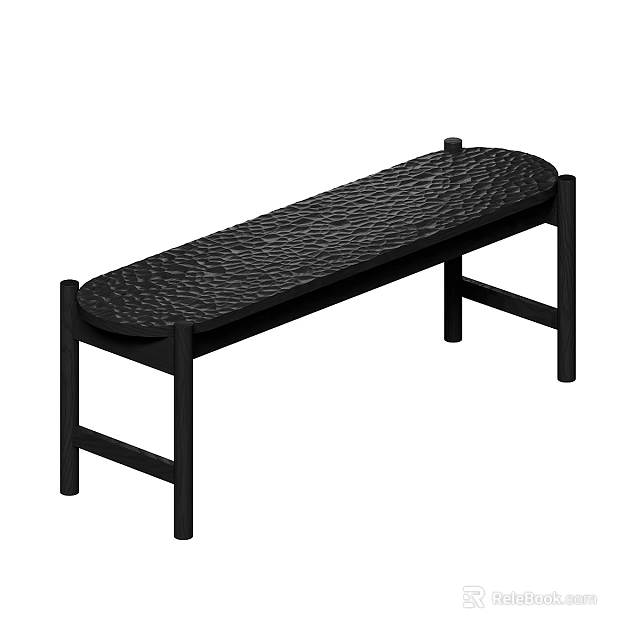 Black Bench With Textured Seat And Sturdy Black Frame Modern Design 3d model 