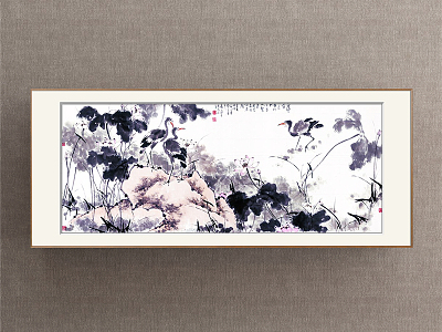 New Chinese Landscape Painting Blue Living Room Crane model