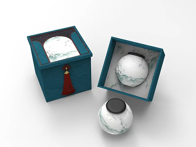 Elegant Decorative Ornament Set with Blue Boxes Red Tassel and Marble Pattern Ornaments 3d model