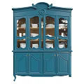 Elegant Blue China Cabinet With Glass Doors Holding Plates Cups And Color Options