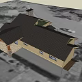 Single Family Detached House With Yellow Exterior Black Roof And Two Car Garage
