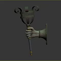 Metallic Decorative Object With Handheld Design Curled Ornaments And Horn Shaped Base