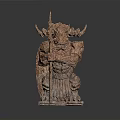 Male Warrior Statues with Intricate Armor Shield Spear and Carved Details