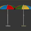 Colorful Outdoor Umbrella Furniture With Red Yellow Blue Green Canopy And Round Stable Base
